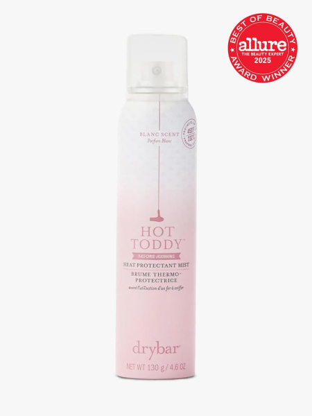 Drybar Hot Toddy Heat Protectant Mist in branded component on a light gray background