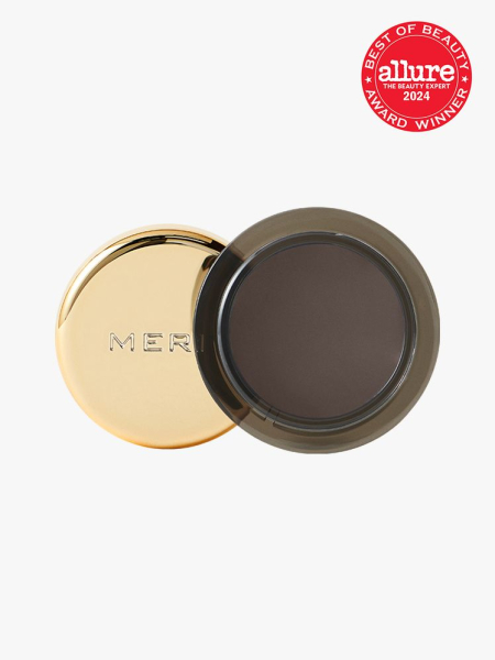 Merit Solo Shadow Matte Eye Color branded component with gold cap on a light gray background with red Allure Best of Beauty seal in the top right corner
