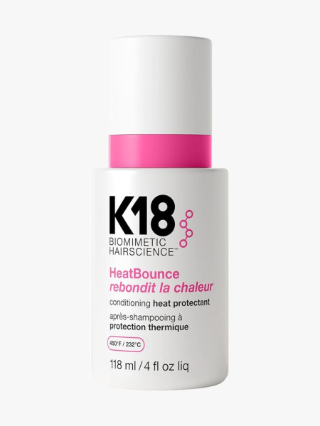 K18 HeatBounce Leave-In Conditioner Heat Protectant in branded component on a light gray background