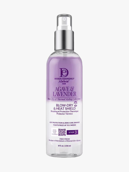 Design Essentials Agave & Lavender Blow-Dry & Heat Shield in branded component on a light gray background