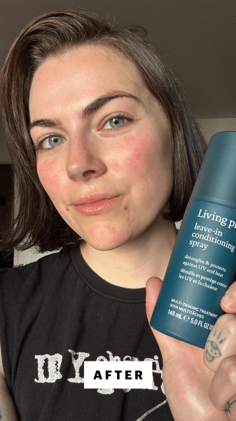 Dall'Asen after applying the Living Proof LeaveIn Conditioning Spray