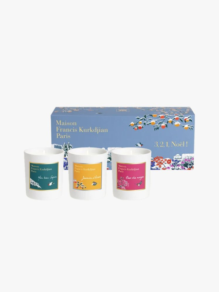 Maison Francis Kurkdjian Trio Scented Candle Set in branded components on a light gray background